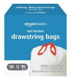 Amazon Basics Tall Kitchen Drawstring Trash Bags. 13 Gallon. 120 Count (Previously Solimo)